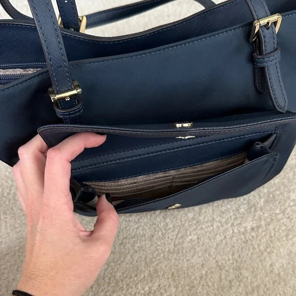 Michael Kors Navy Tote Bag with Gold Accents - Picture 5 of 7